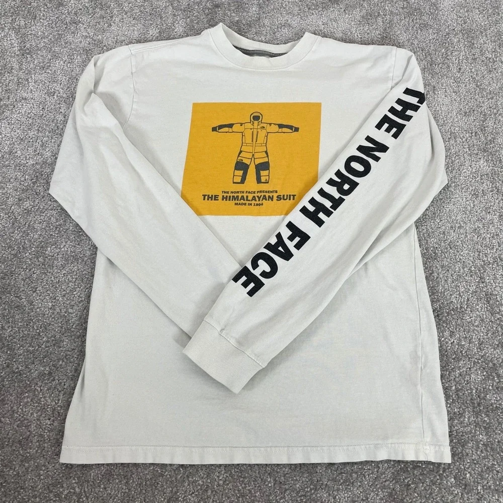 North Face T Shirt Mens Small Himalayan Suit Graphic Long Sleeve White